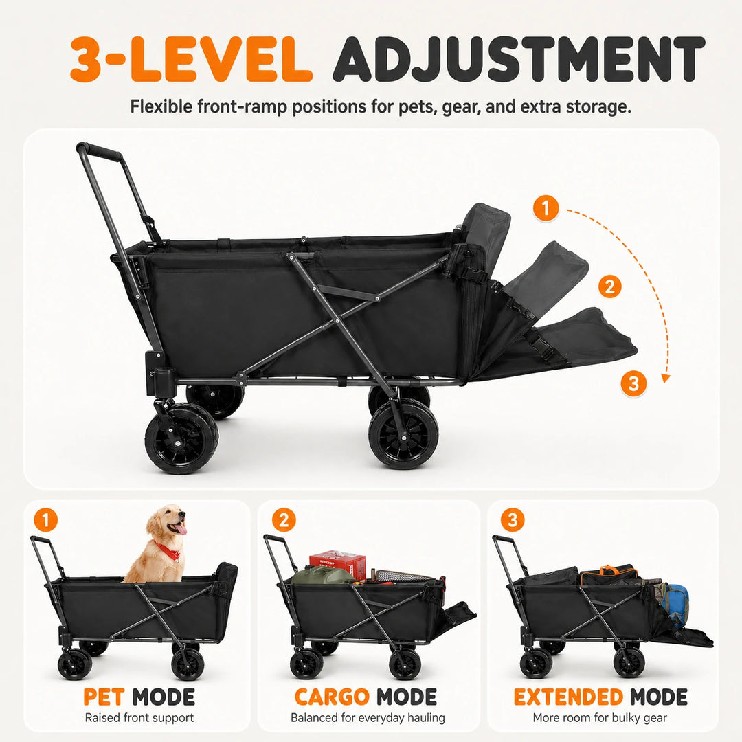 Folding Dog Wagon for Large Dogs with Extendable Rear/ Canopy