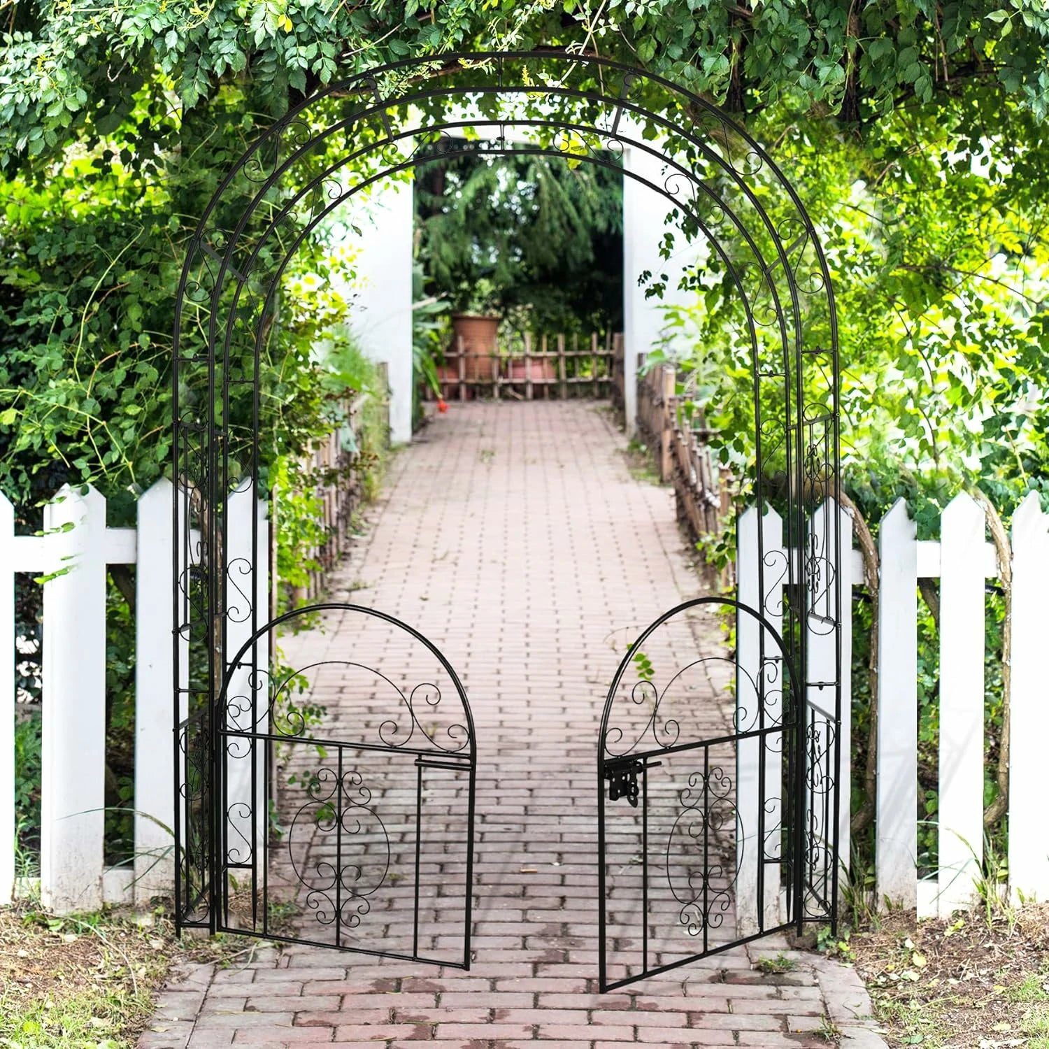 REDCAMP 84in Metal Garden Arbor with Double Gate
