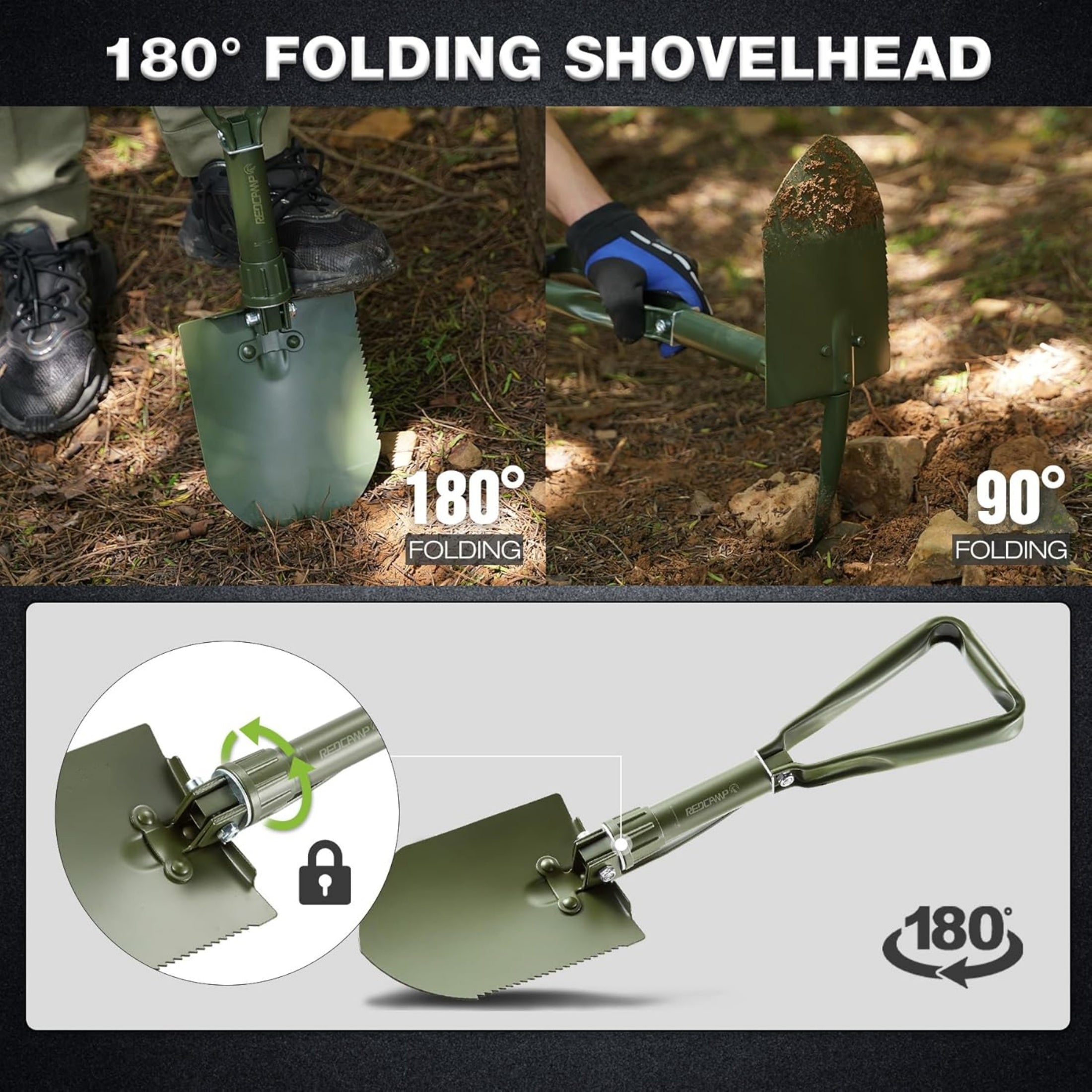 REDCAMP Military Folding Camping Shovel Heavy Duty Portable Entrenching Tool