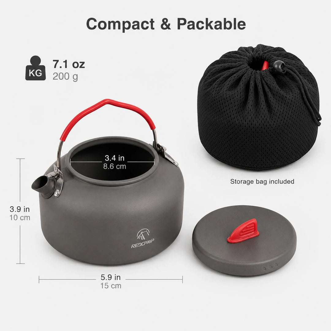 Bouilloire de camping en aluminium avec sac de transport, 0,8 L/0,9 L/1,4 L/2 L