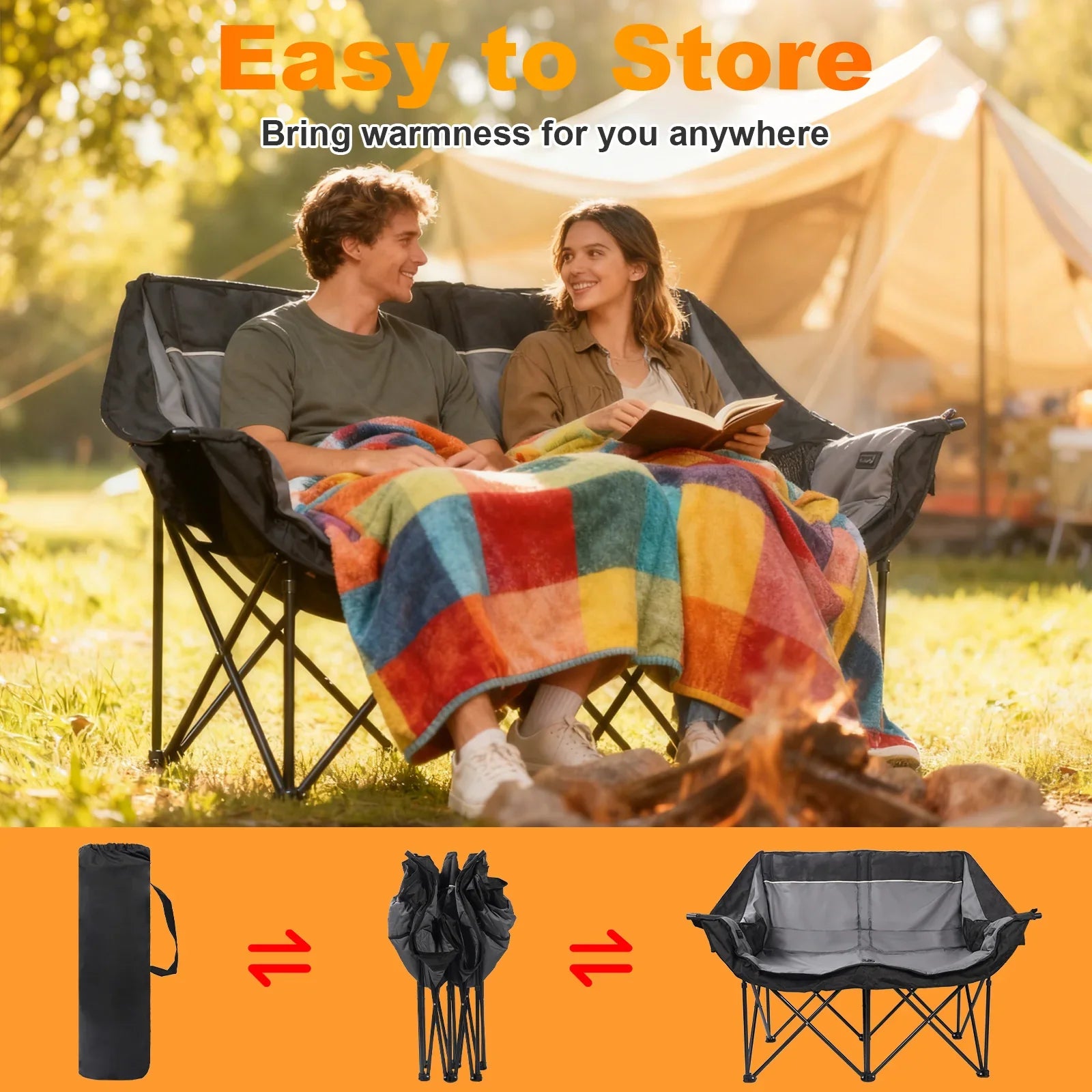 Double Camping Chair, Oversized 660lbs Camping Couch