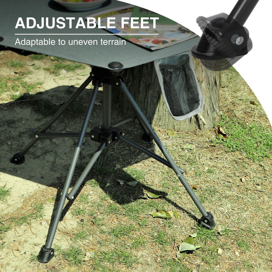 Table de camping pivotante portable à hauteur réglable (64/93 cm), table de pique-nique pliable pour la plage, le jardin et les voyages, tissu imperméable 600D et cadre en métal, sac de rangement inclus.