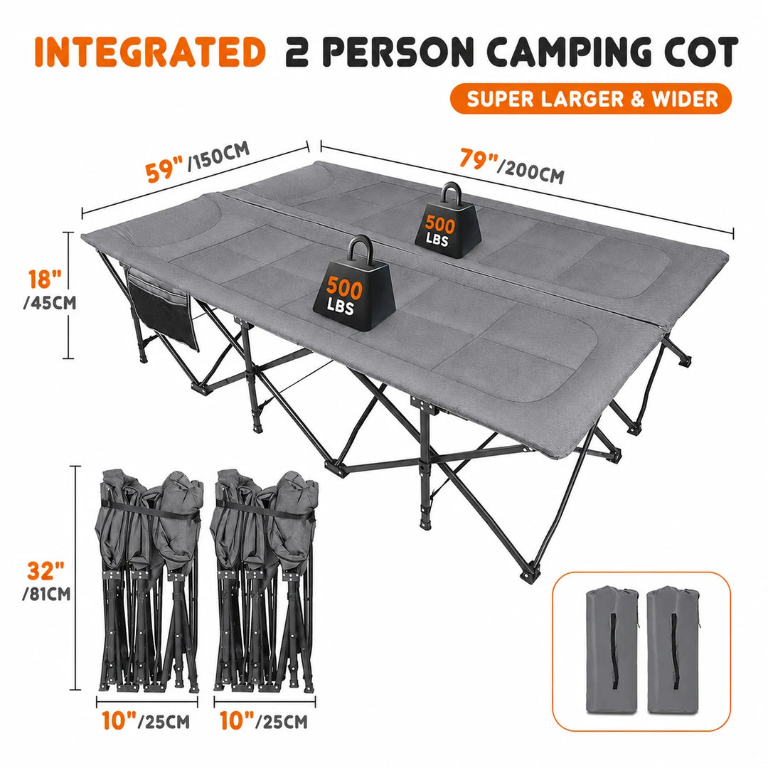 REDCAMP 2 Person Double Camping Cot with Mattress, 59-Inch Wide, Near Queen Size