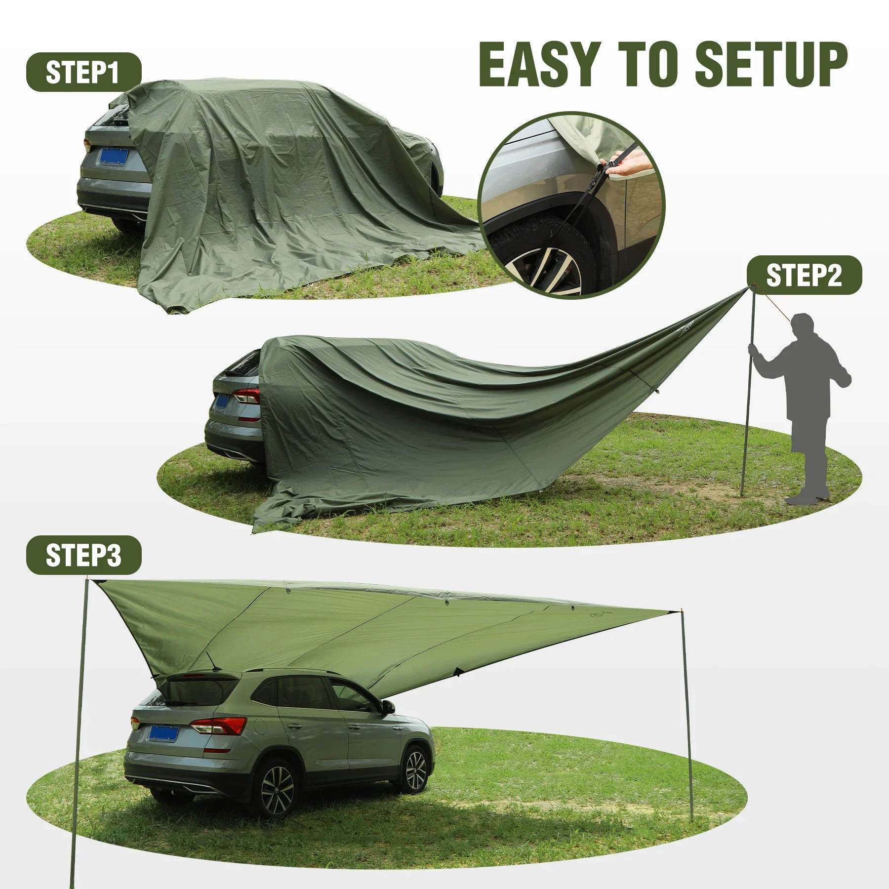 car tarp tent Army Green Car Awning Camping Tarp, 19x 17ft Shade
