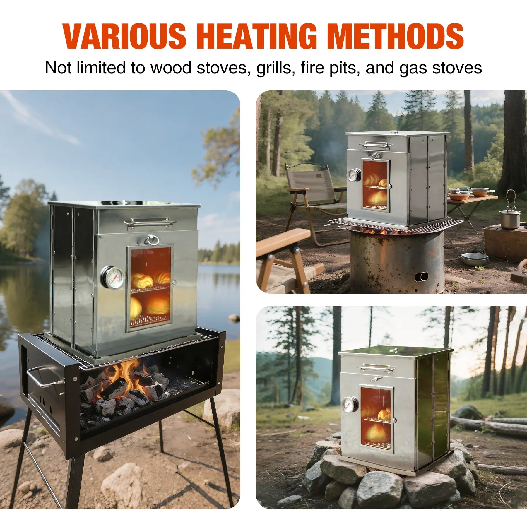 Foldable Stainless Steel Camping Oven with 3 Tier Grill for Propane Stove Baking Outdoor Cooking