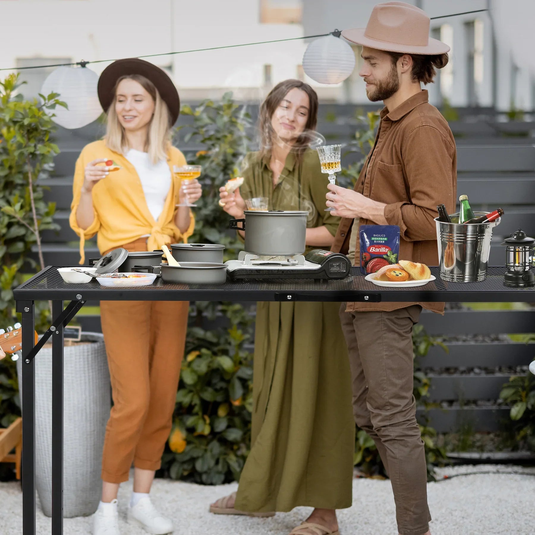 Folding Paito Bar Height Hot Tub Table with Waterproof Mesh Top