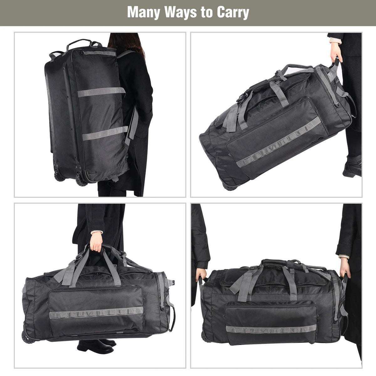 140L Tactical Duffle Bag with Wheels and Backpack Straps
