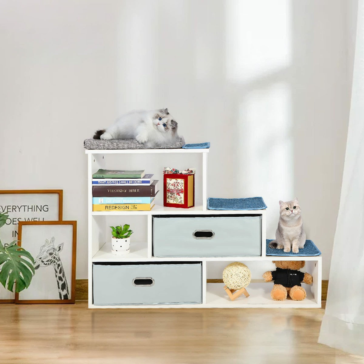 Multi-Functional Cat Window Perch Bookshelf with Storage