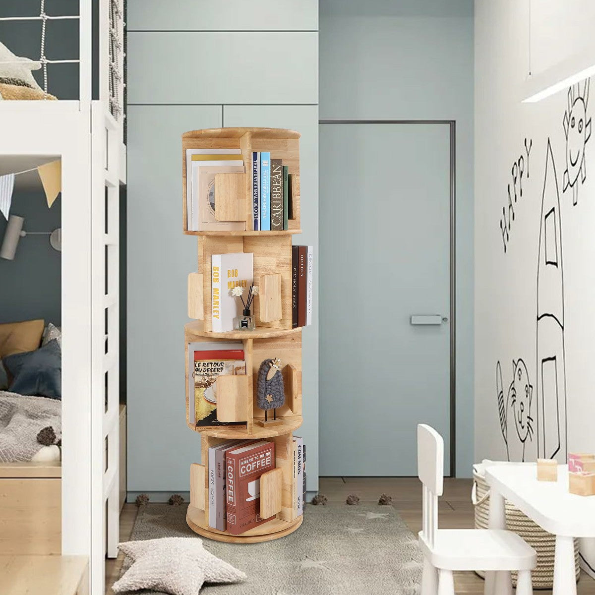 Rotating 360° Bookshelf, 4-Tier Corner Bookcase for Small Spaces