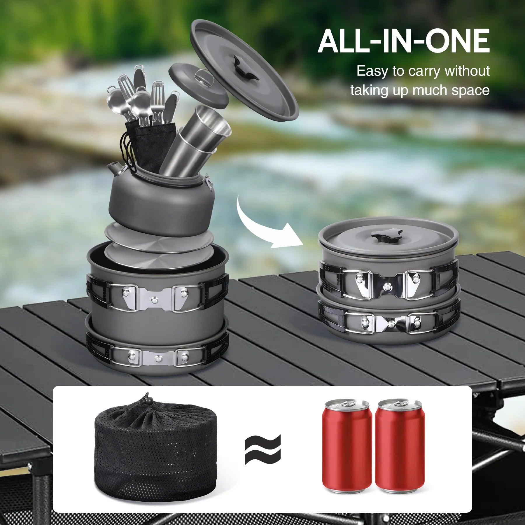 Camping Cookware Mess Kit, Backpacking Pot and Pan Set