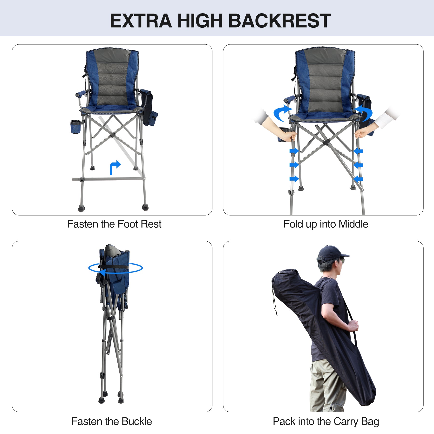 Extra Tall Folding Chair with High Back and Hard Arms