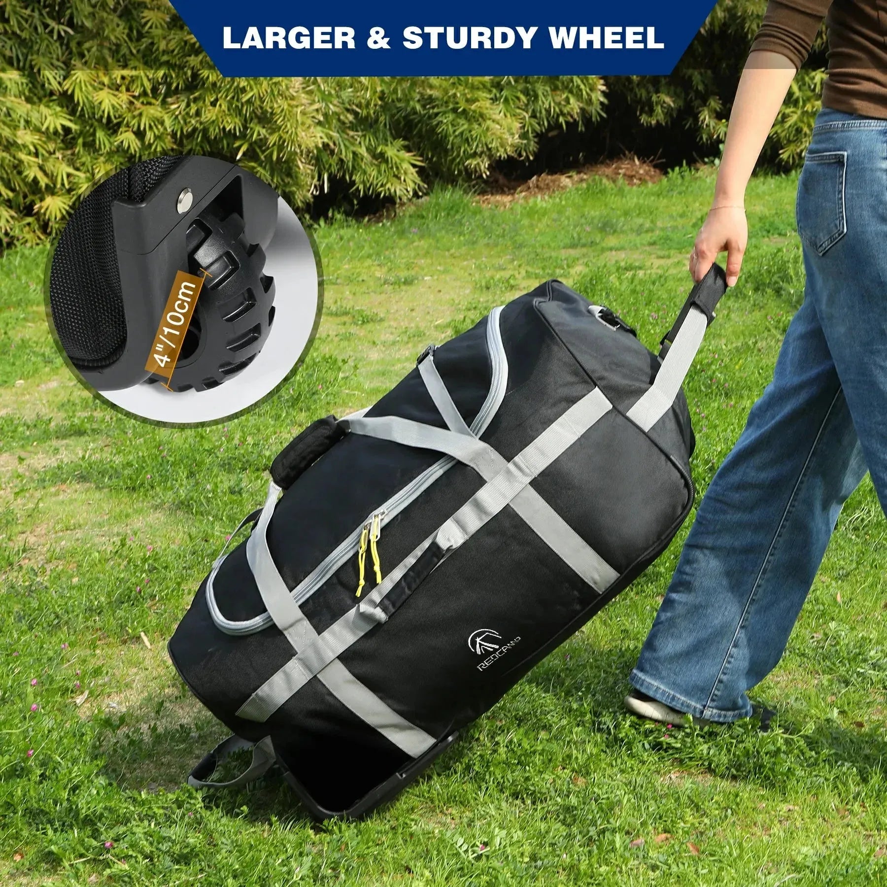 Rugged duffel bag with wheels sales
