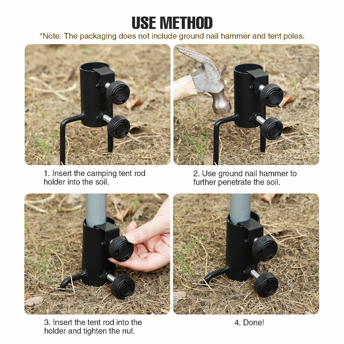 2 Pack Camping Tent Rod Holder with Stakes