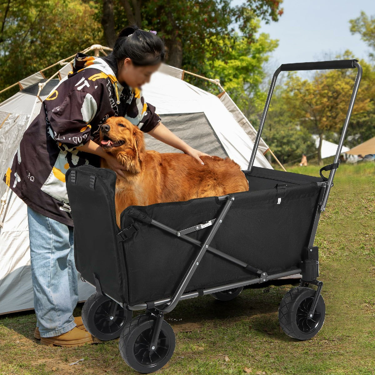 REDCAMP Folding Dog Wagon Cart with Extendable Rear End Heavy Duty