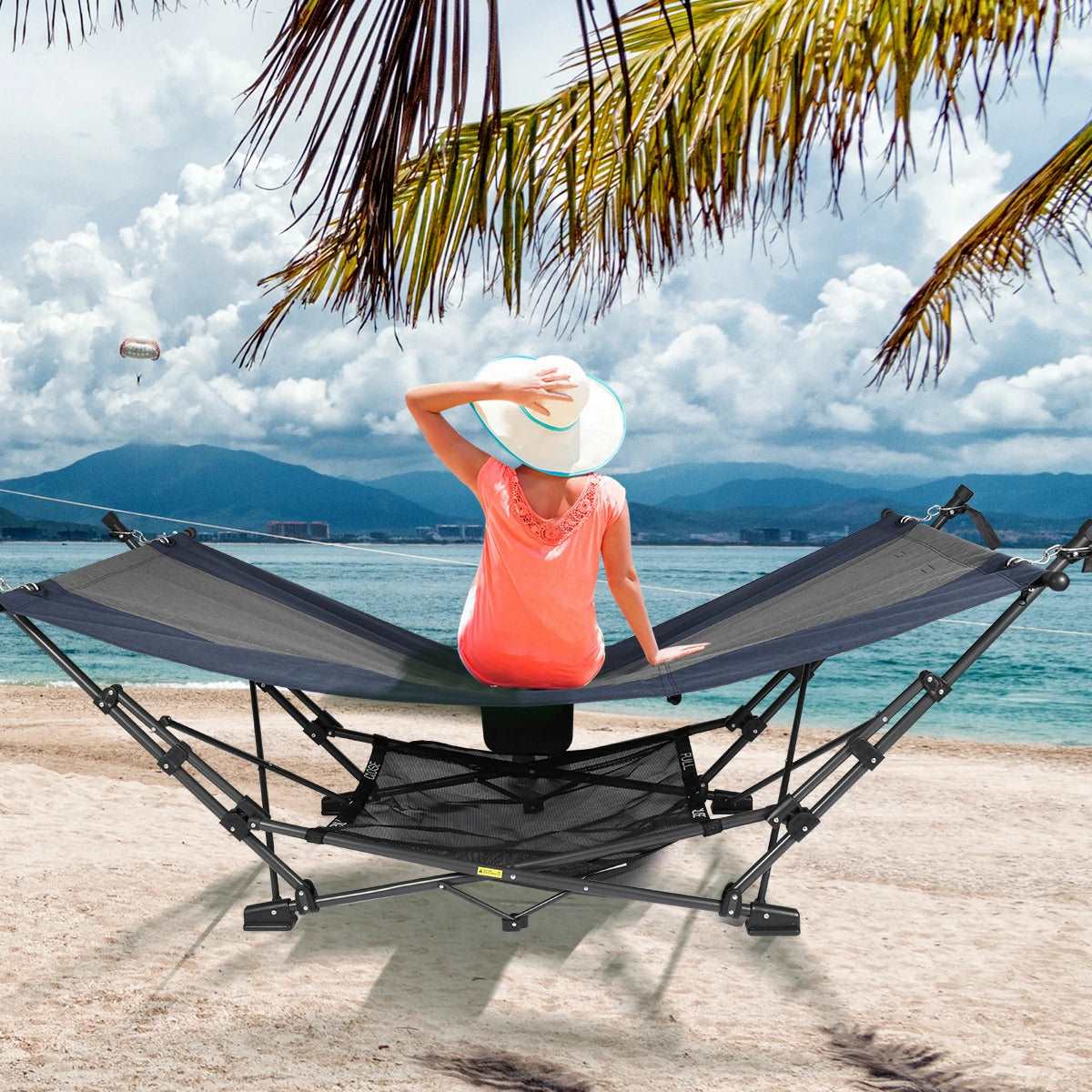 Portable Hammock with Stand,Removable Pillow and Storage Net