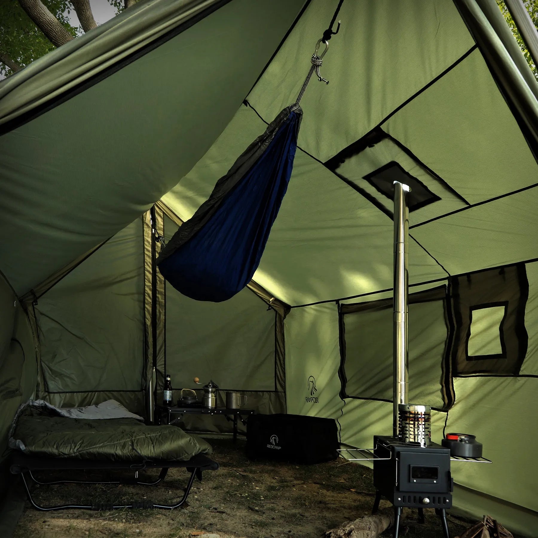 hot canvas tent Redcamp 4-6 Person Hammock Hot Tent for Camping with Stove Jack Army Green / Tent+pole