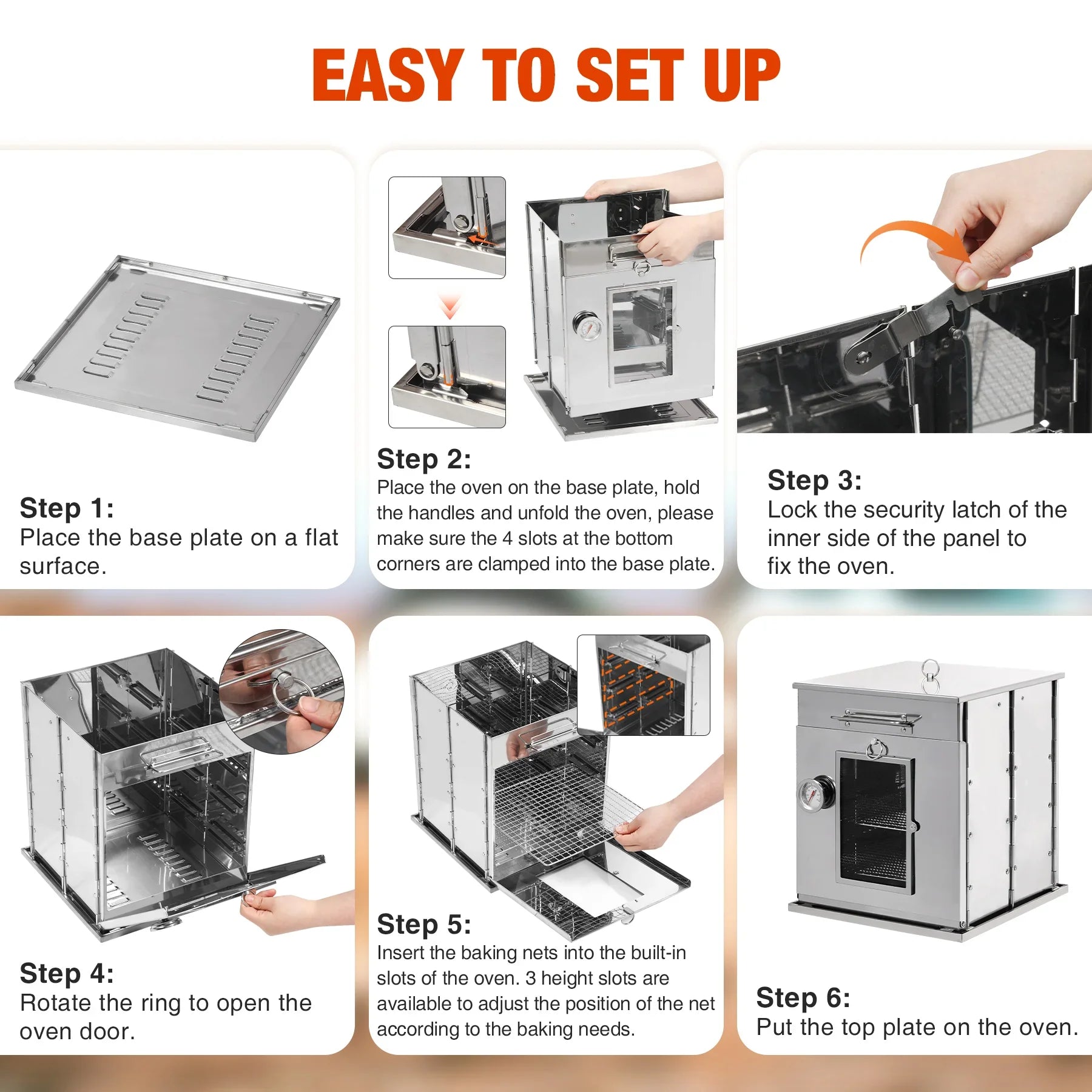 Foldable Stainless Steel Camping Oven with 3 Tier Grill for Propane Stove Baking Outdoor Cooking