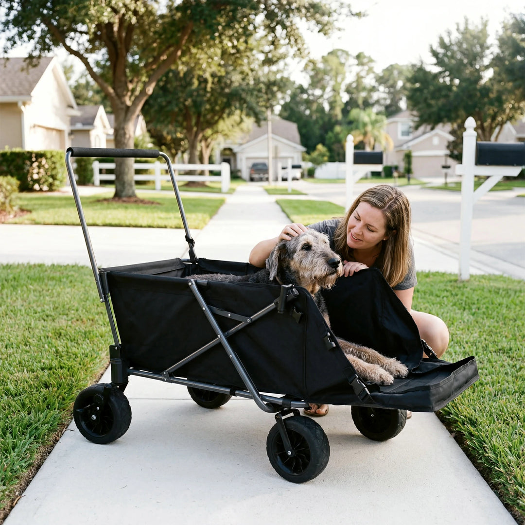 Folding Dog Wagon for Large Dogs with Extendable Rear/ Canopy
