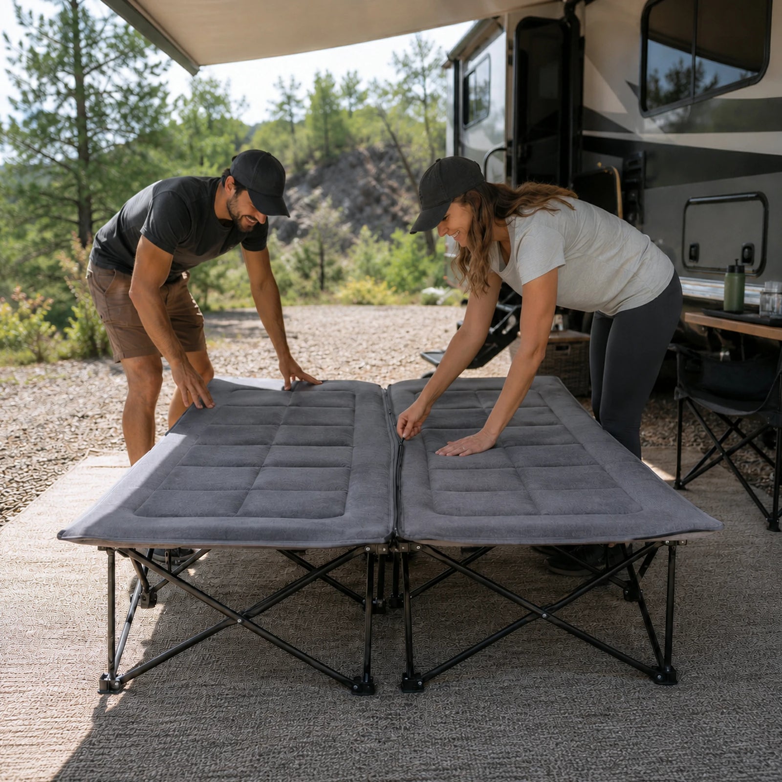 double tent cot 2-in-1 Double Camping Cot with Mattress, 59" Wide