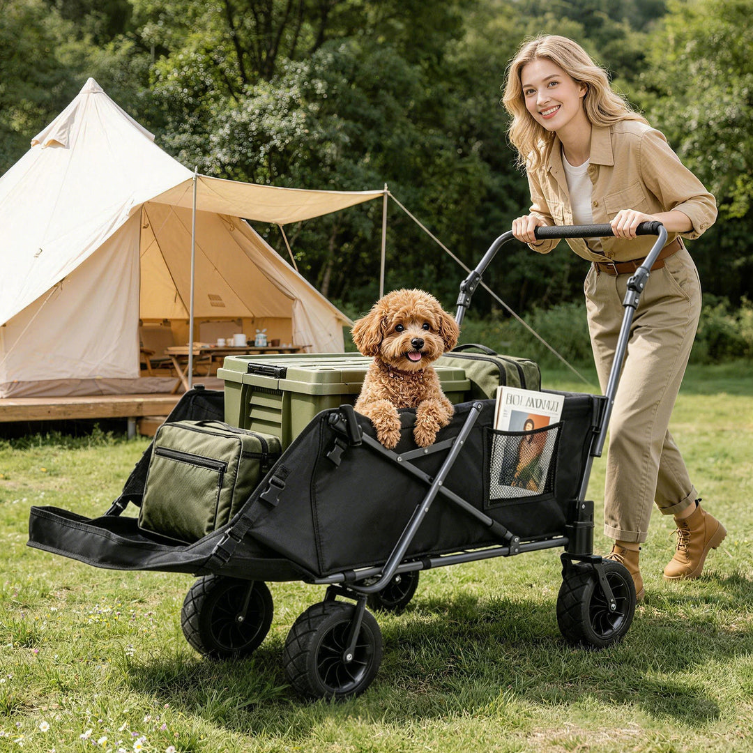 Folding Dog Wagon for Large Dogs with Extendable Rear/ Canopy