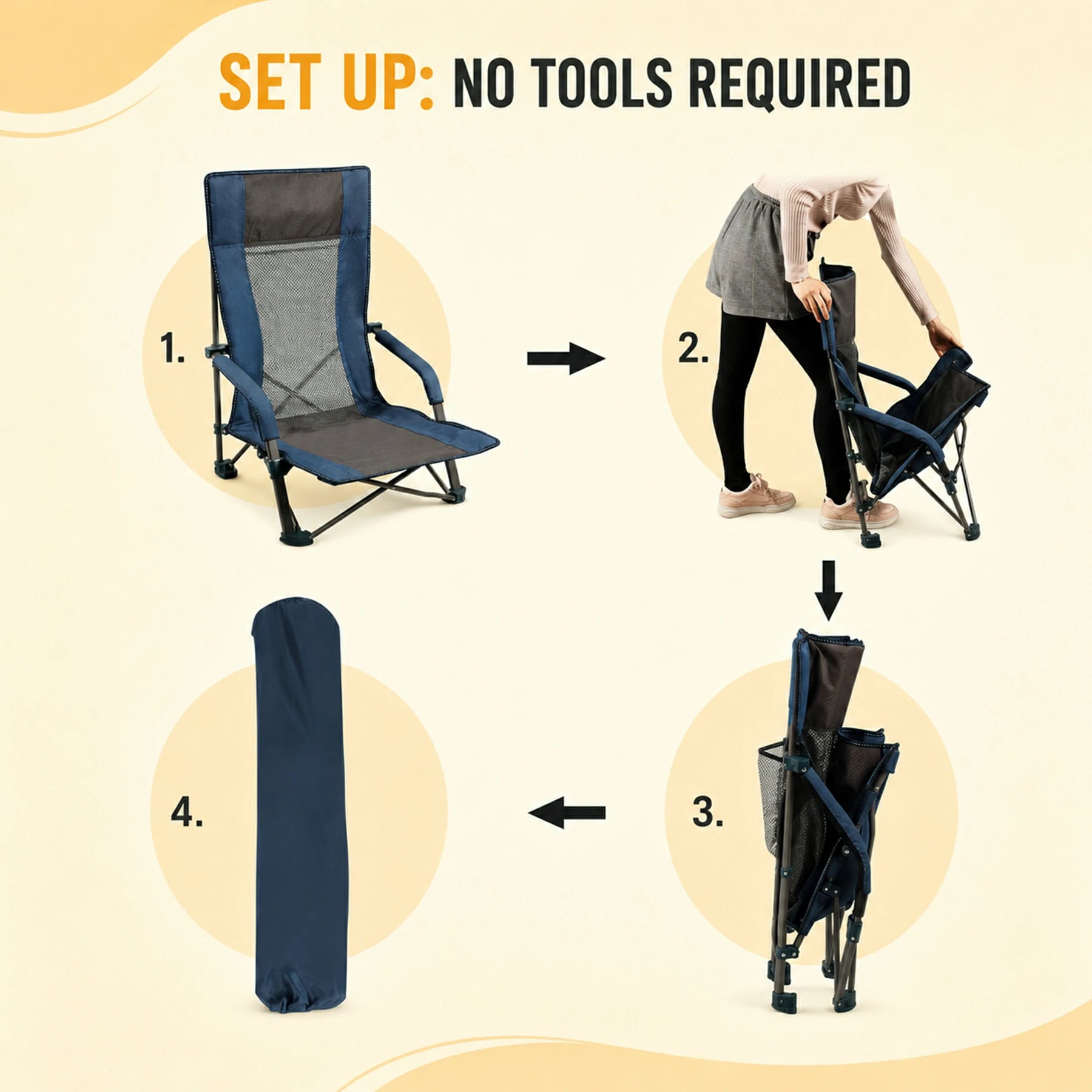Low Beach Chair with High Back for Adults