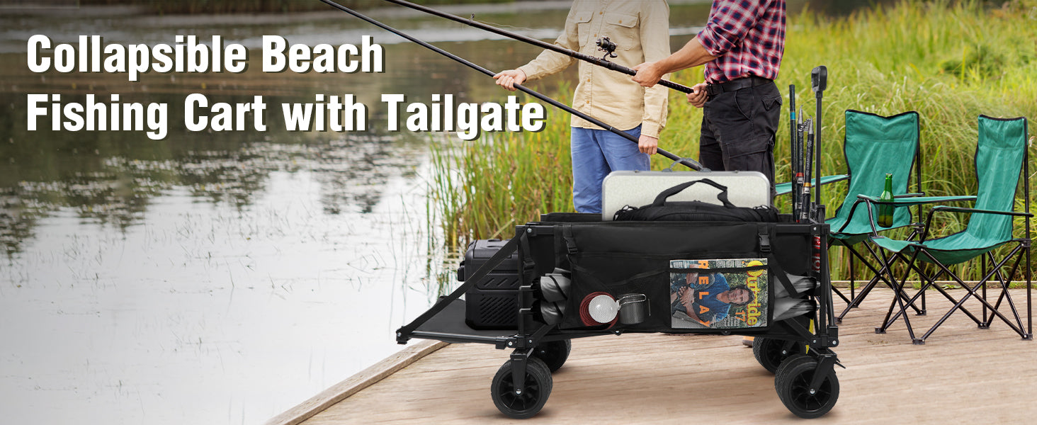 berkely collapsable fishing cart REDCAMP 49" Extended Collapsible Fishing Cart with 6 Rod Holders – Redcamp