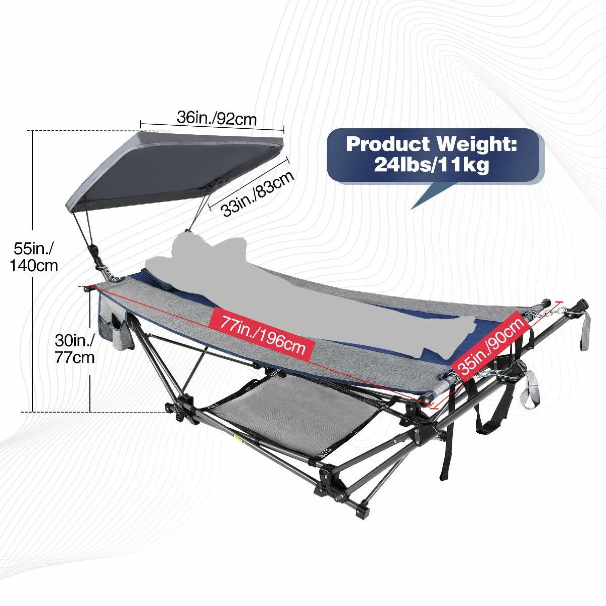 Hamac pliable portable avec auvent amovible et oreiller – Redcamp