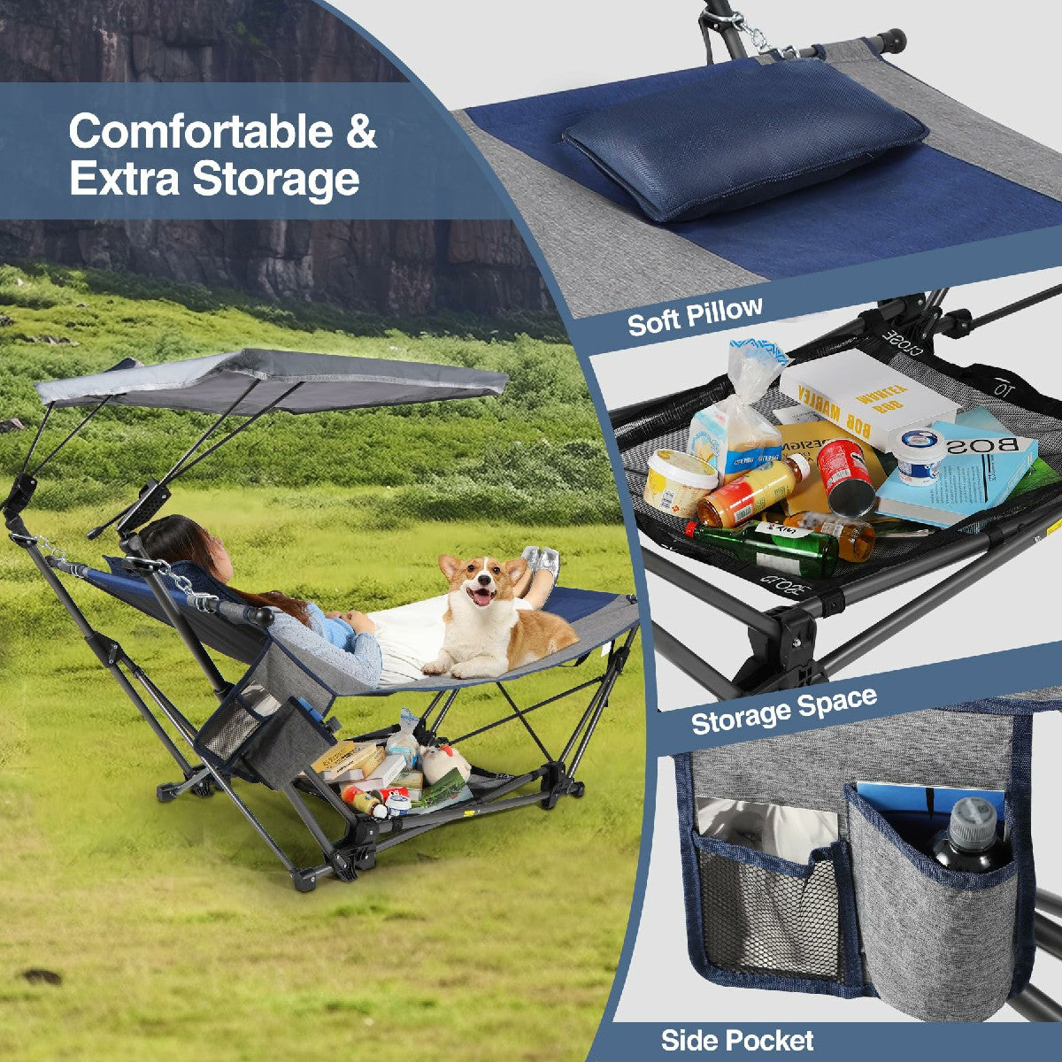 Portable Folding Hammock with Removable Canopy and Pillow