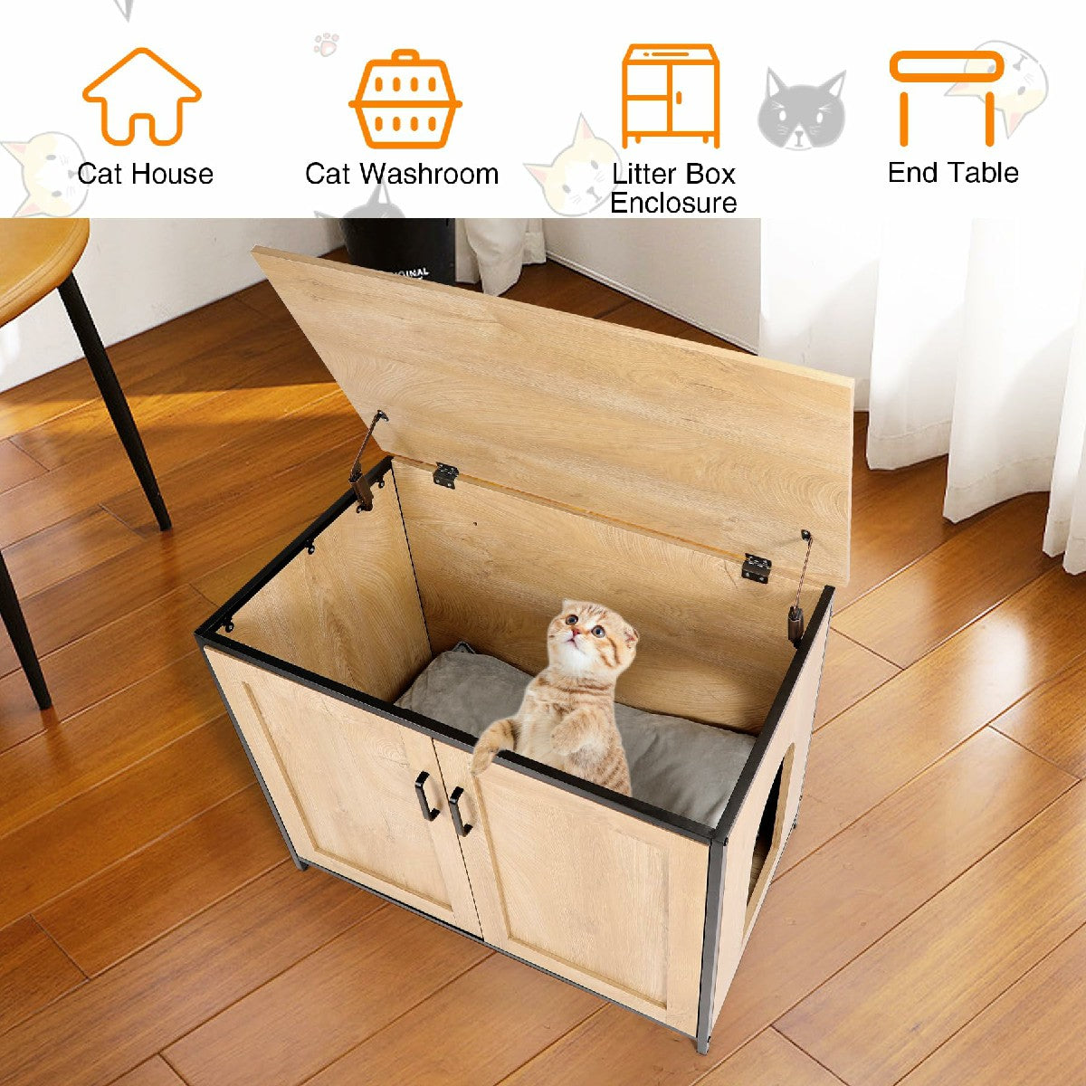 Hidden Cat Litter Box Furniture with Top Opening