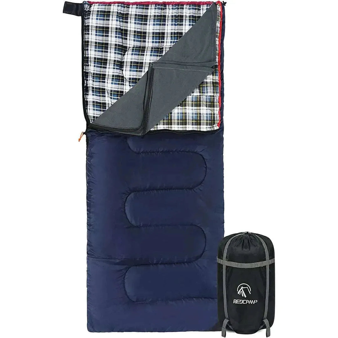 Camping Sleeping Bag for Adult with Cotton Flannel Liner,Red Blue - Redcamp