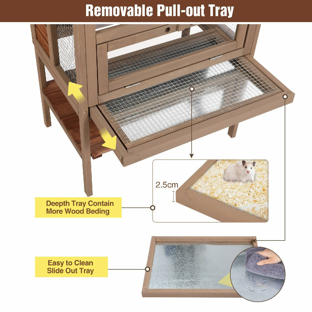 3-Tier Hamster Cage Wooden, Guinea Pig Cage Small Animals Hutch – Redcamp