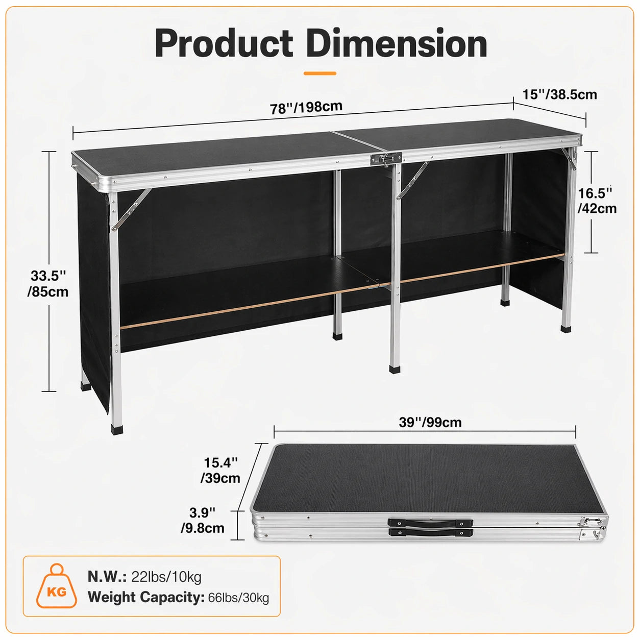 Extra Long Folding Portable Bar Table for Events with Double Layer