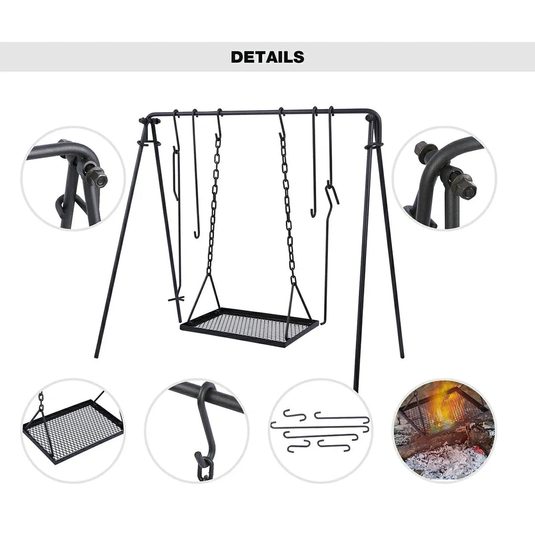 Portable Hanging Campfire Swing Grill Stand with Dutch Oven Lid Lifter & Hooks For Outdoor Cooking - Redcamp