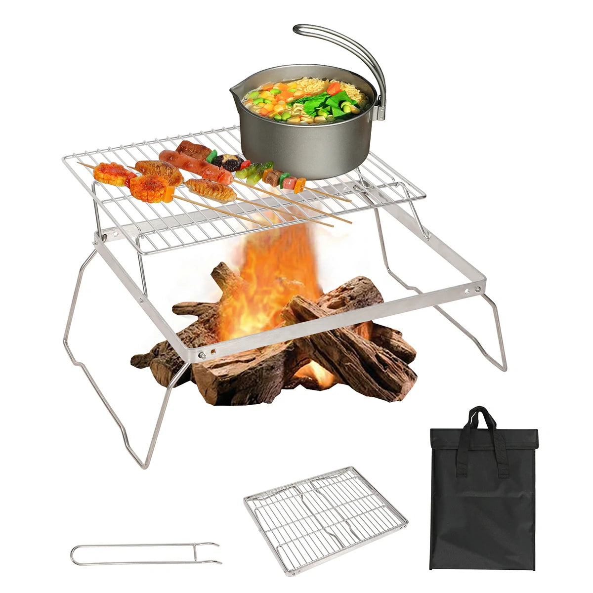 REDCAMP Folding Campfire Grill Grate With Translational Cooking Racks