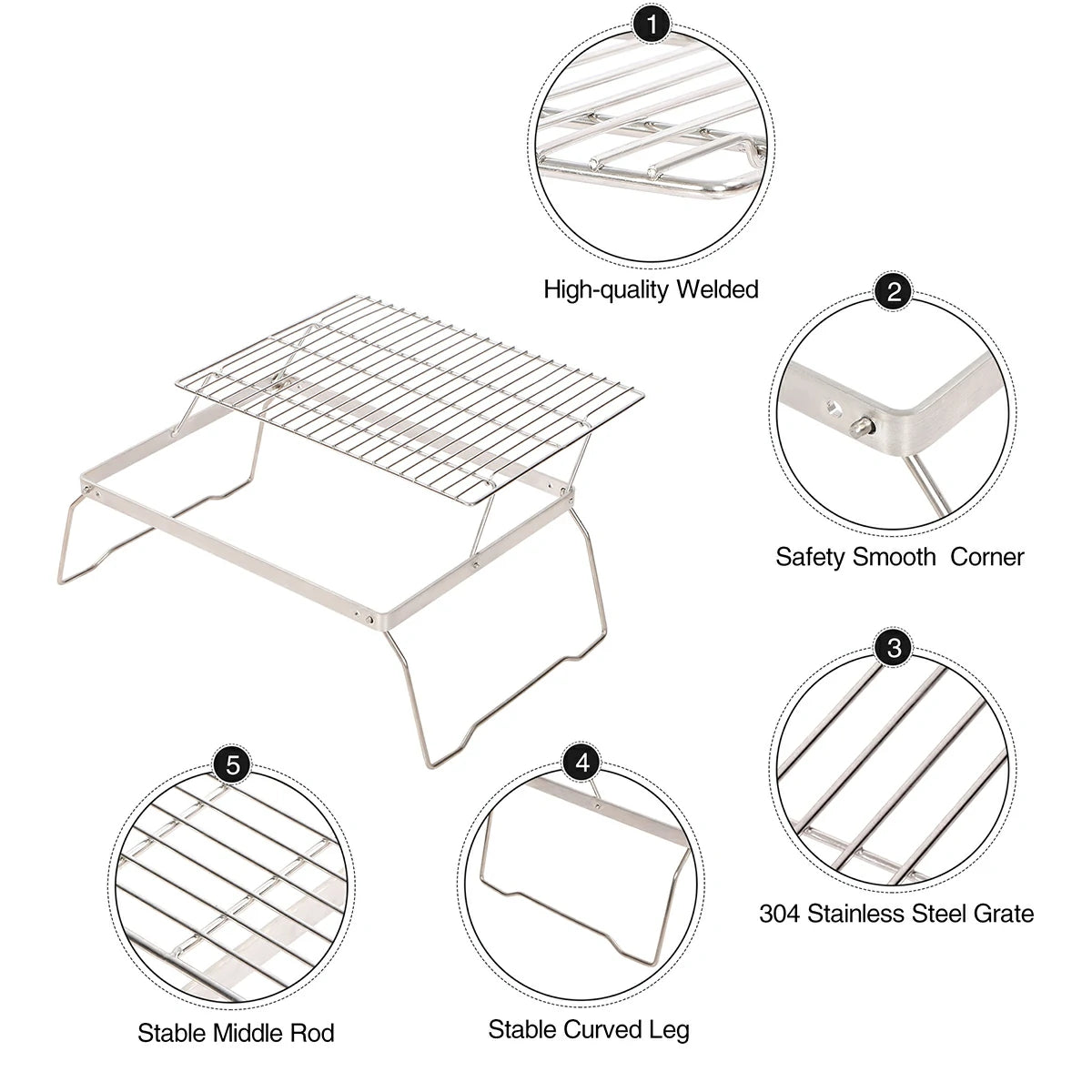 REDCAMP Folding Campfire Grill Grate With Translational Cooking Racks