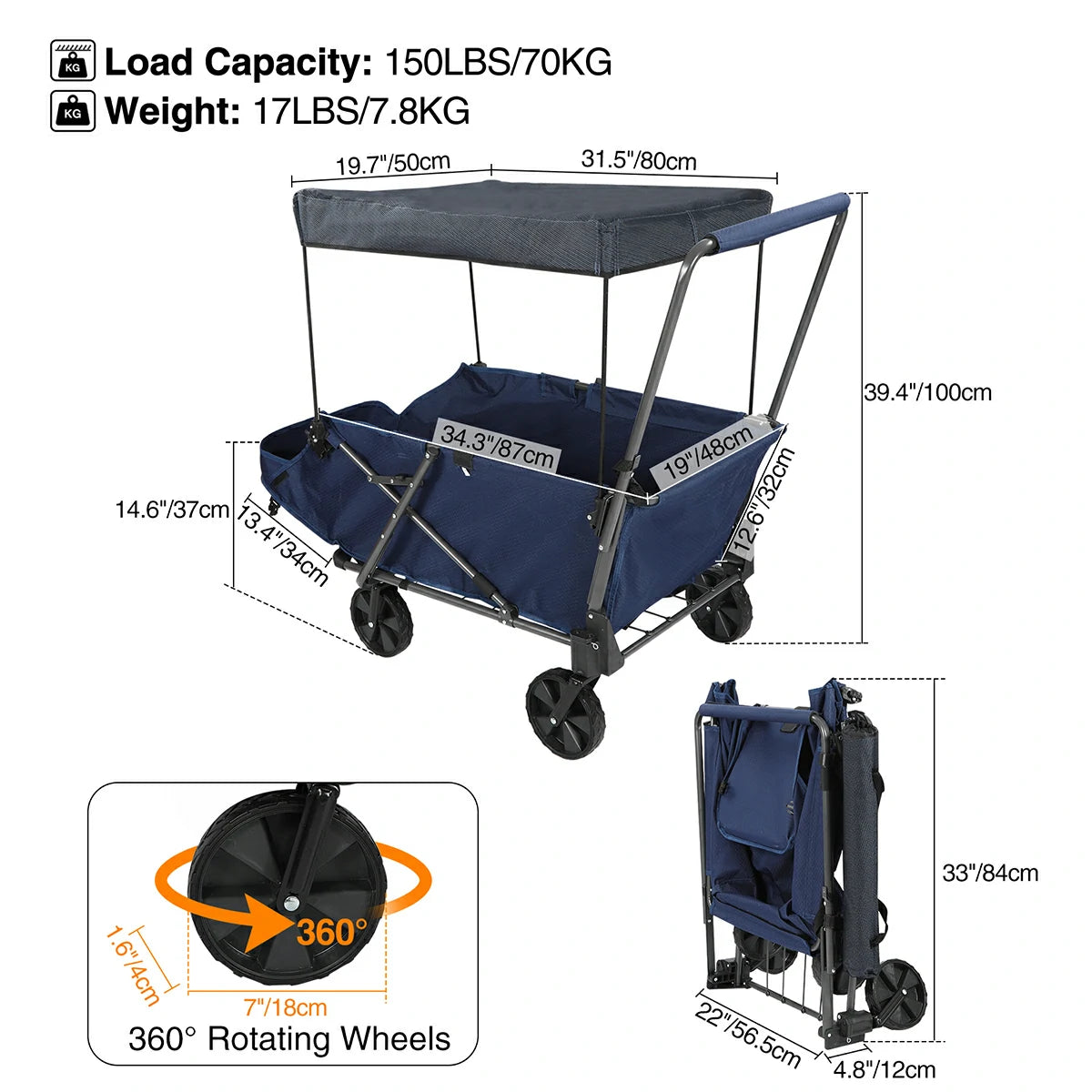 REDCAMP Folding Dog Wagon with Removable Canopy