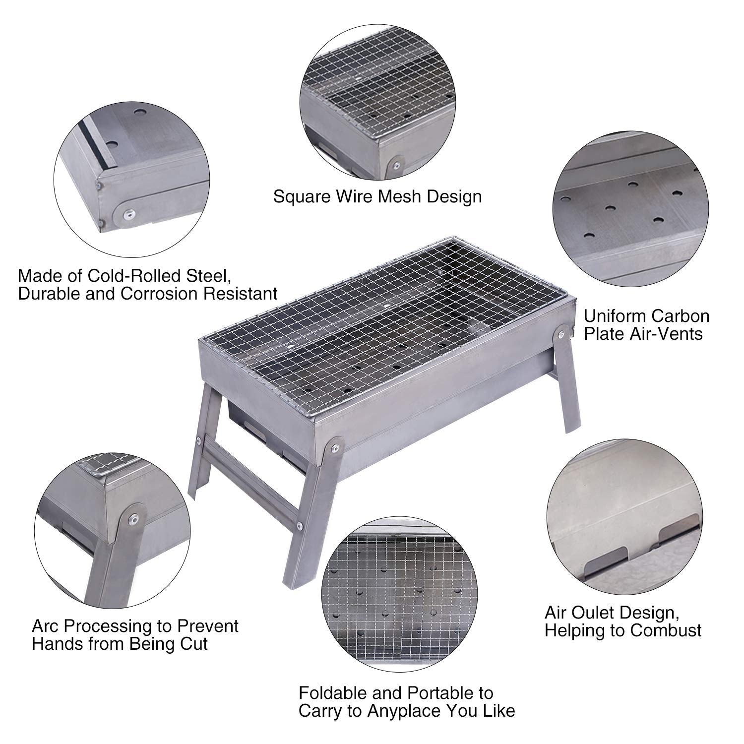 REDCAMP foldable charcoal grill with wire mesh grate and air vents