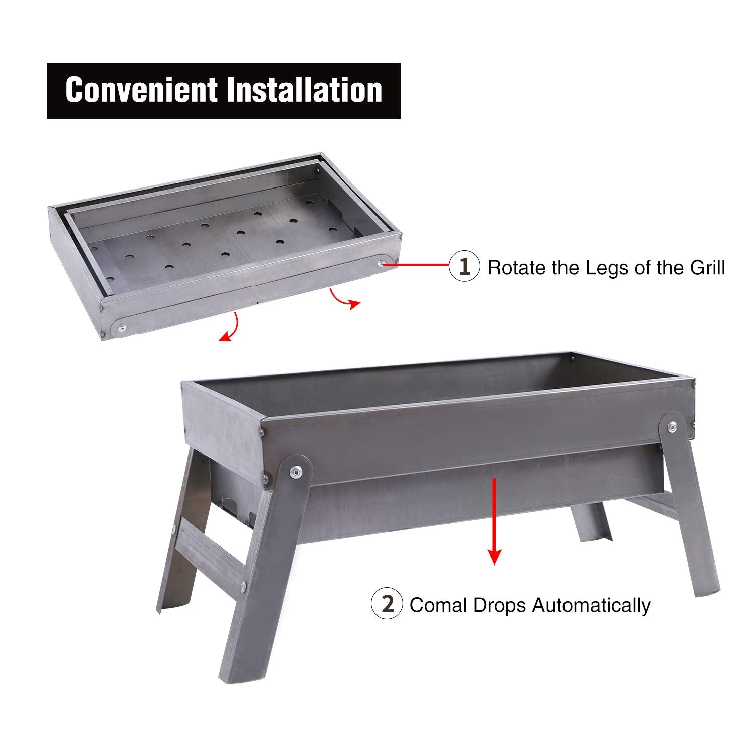 REDCAMP charcoal grill foldable leg setup and compact storage