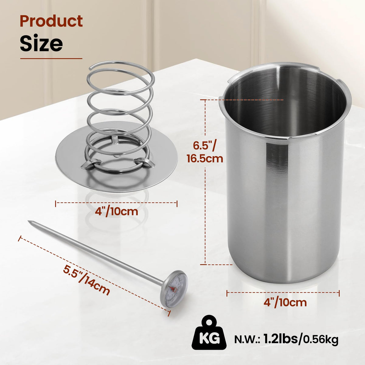 REDCAMP deli meat press size diagram with press body, spring and thermometer