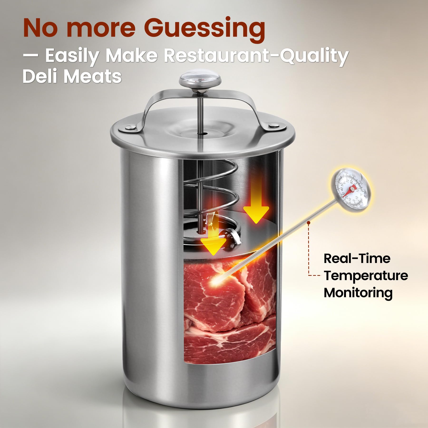 REDCAMP stainless steel deli meat press with inserted meat thermometer