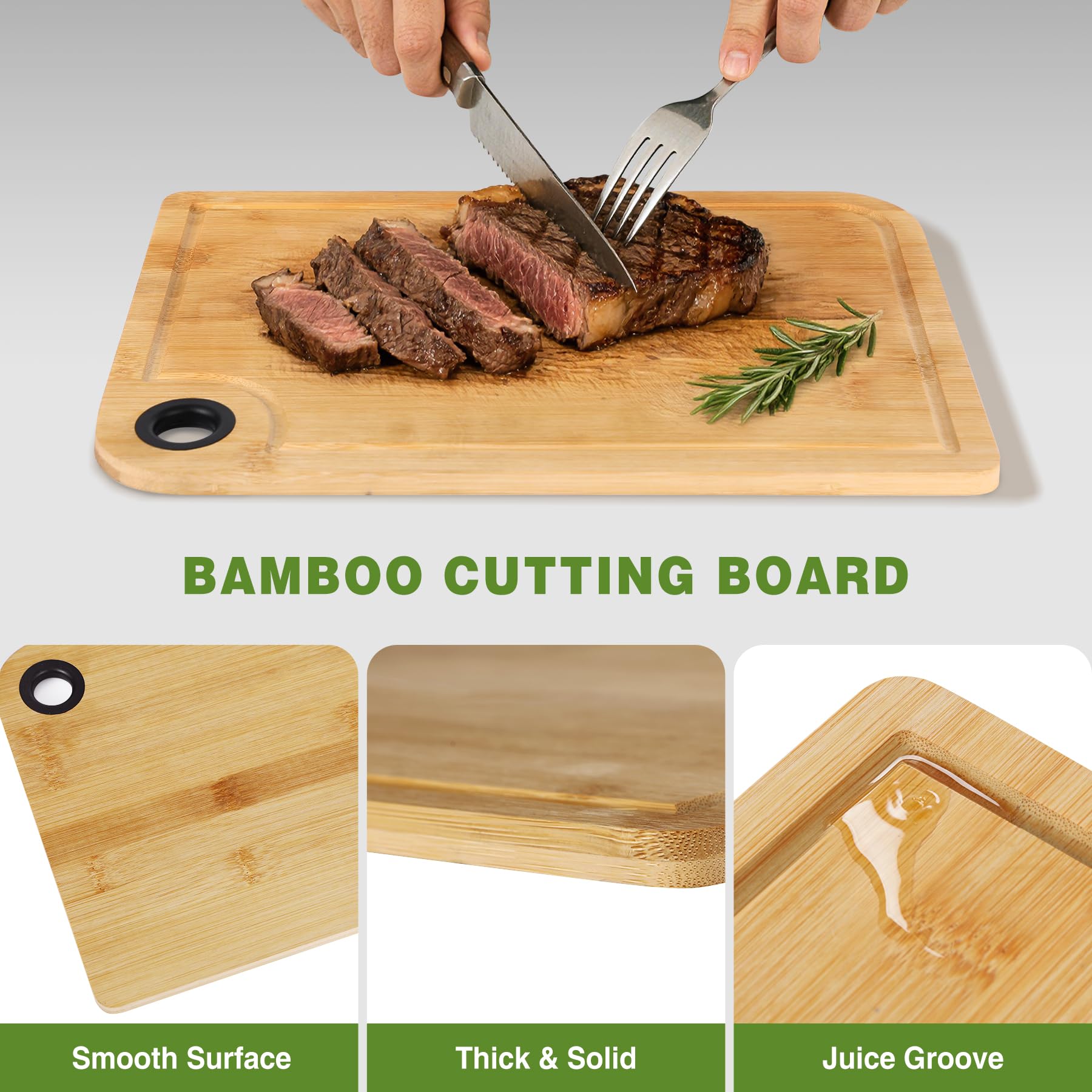 REDCAMP stainless steel grill prep set bamboo cutting board with juice groove