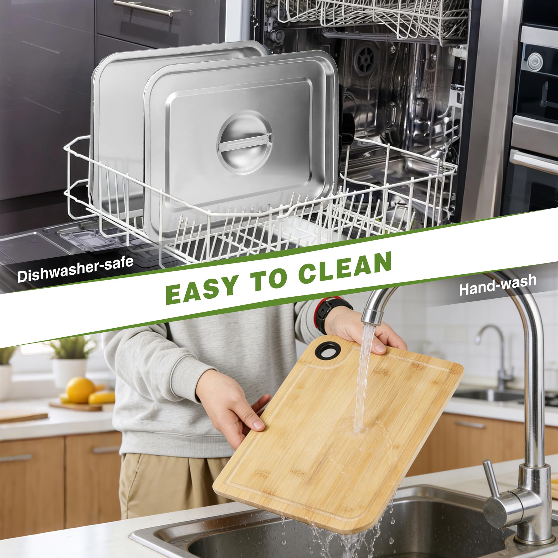 REDCAMP stainless steel grill prep set tray parts shown beside a dishwasher rack