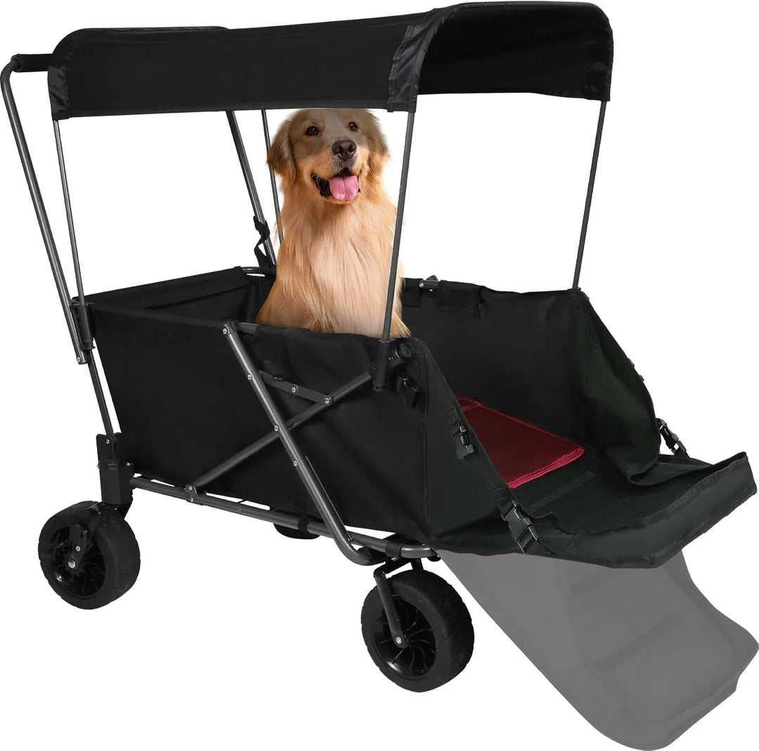 Folding Dog Wagon for Large Dogs with Extendable Rear/ Canopy