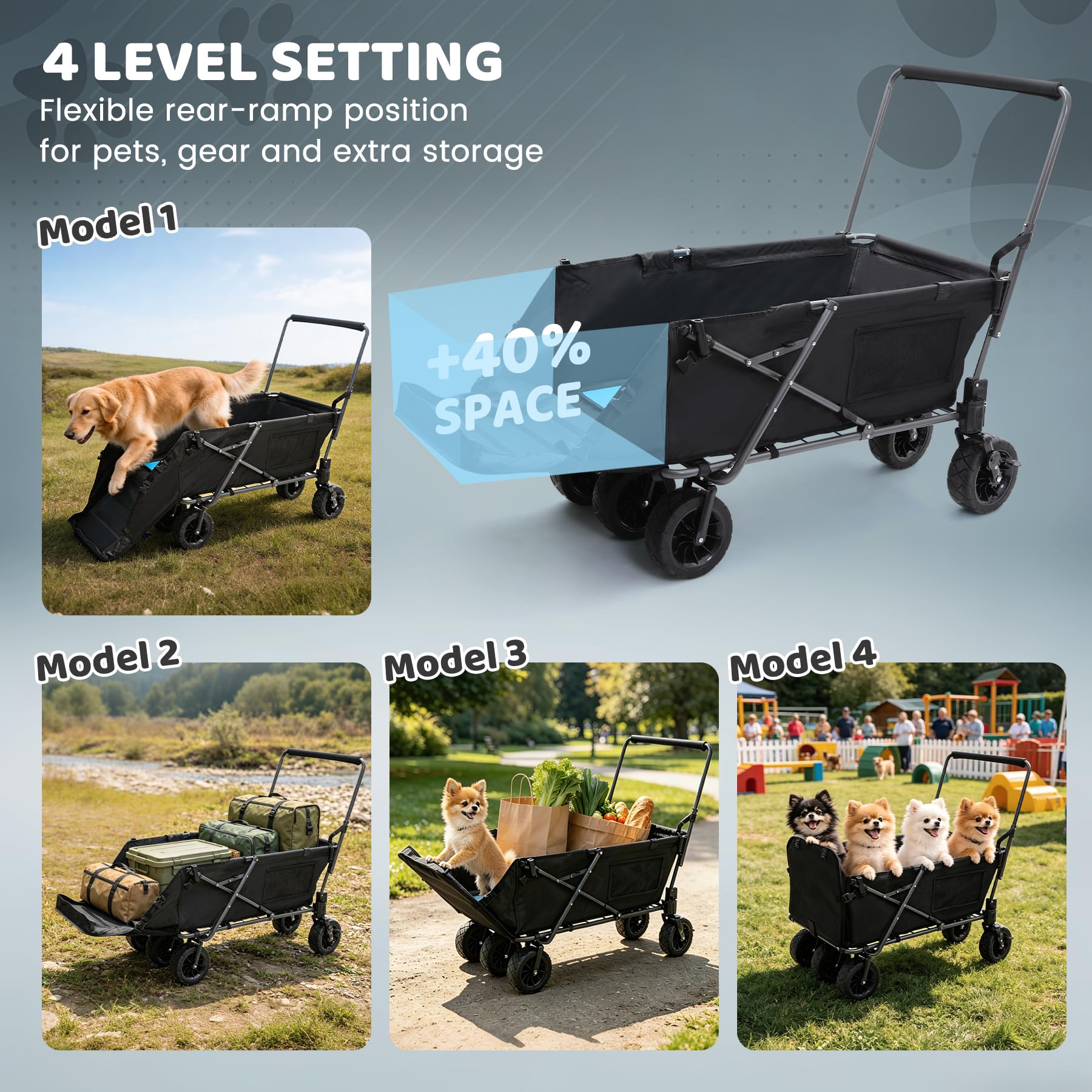 REDCAMP large pet wagon four handle positions and room layouts