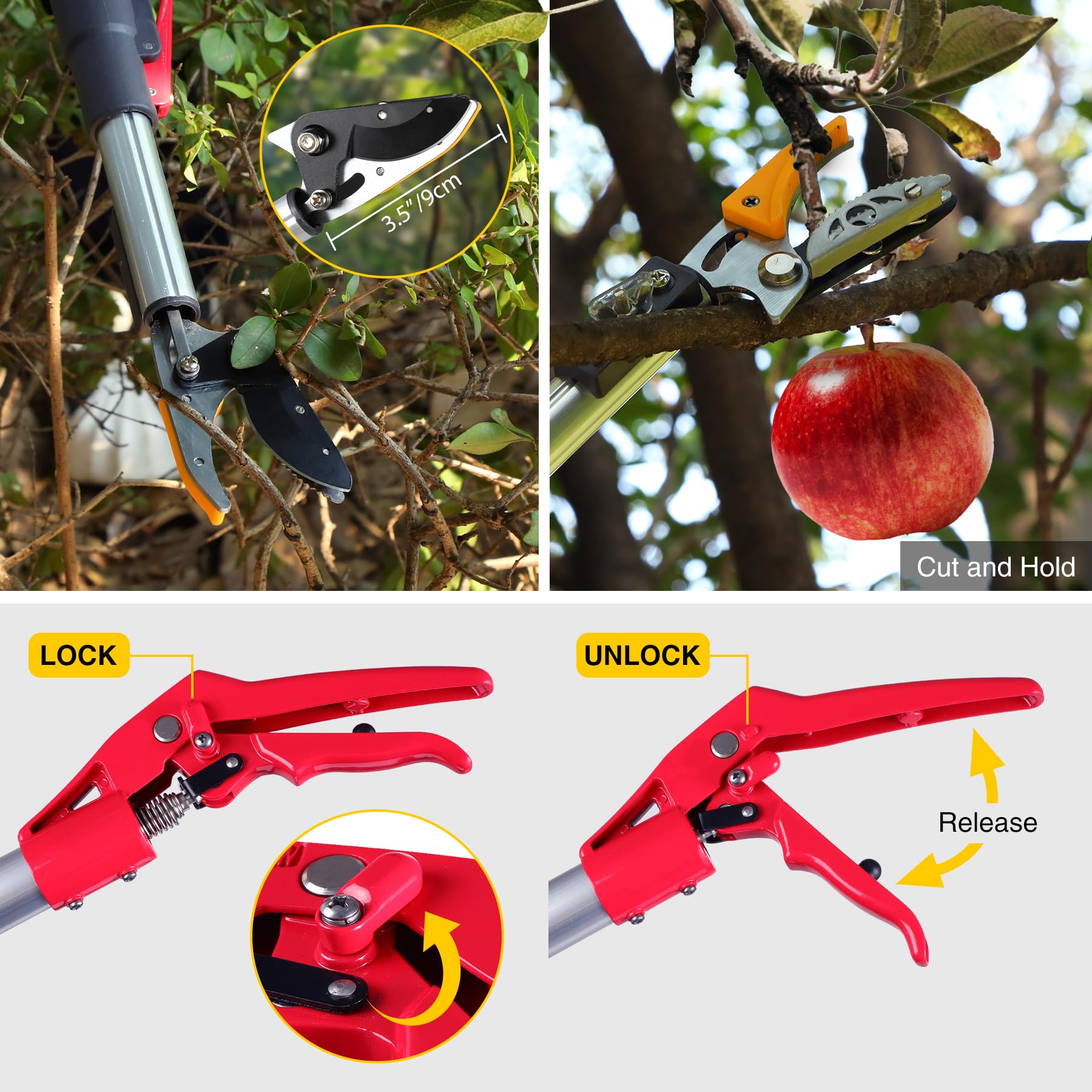 REDCAMP telescoping aluminum pole saw extended for pruning hard-to-reach branches