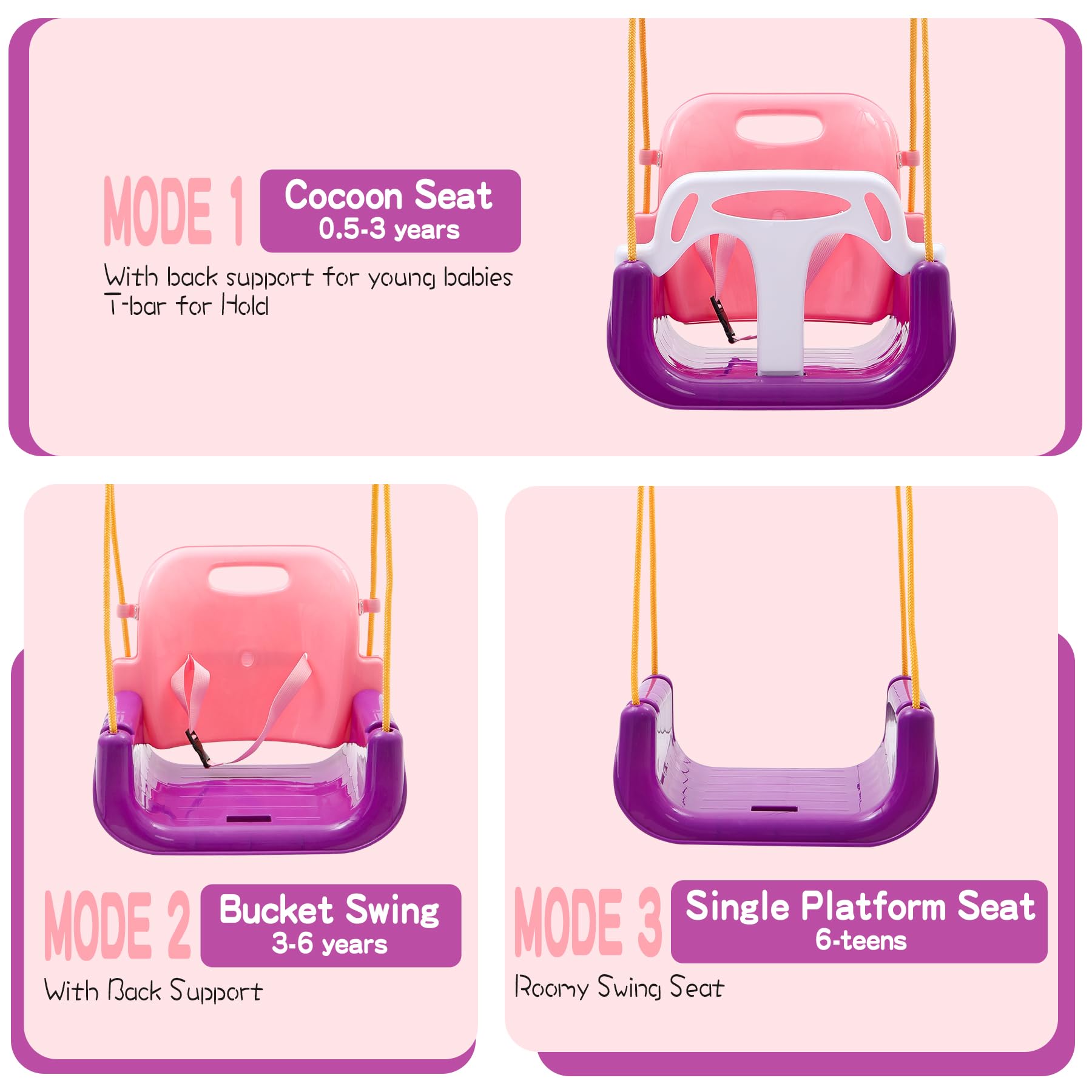 REDCAMP convertible swing in enclosed, bucket and platform configurations
