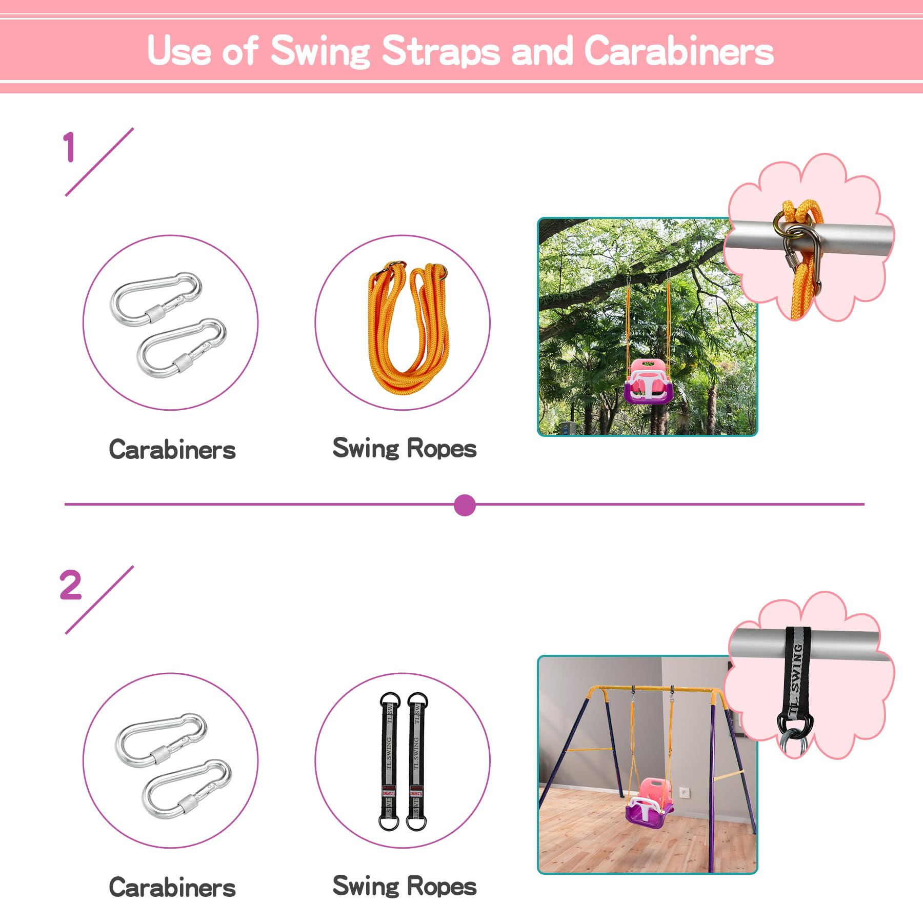 REDCAMP swing ropes with carabiners and extension straps