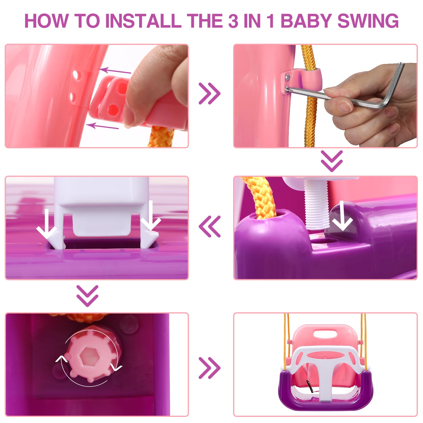 REDCAMP 3-in-1 swing seat installation and hanging components
