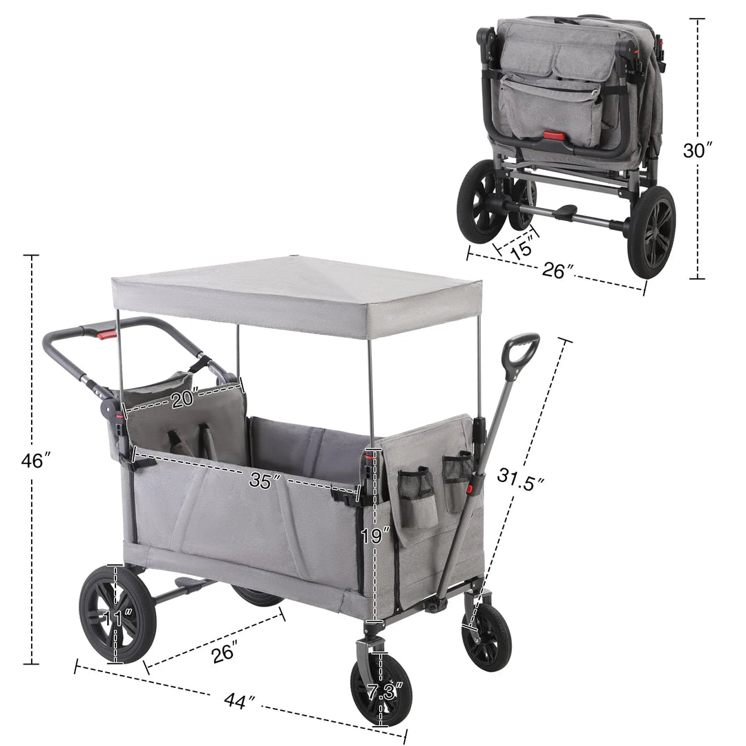 Stroller Wagon for 2 Kids ，Foldable Push Pull Wagon with Canopy