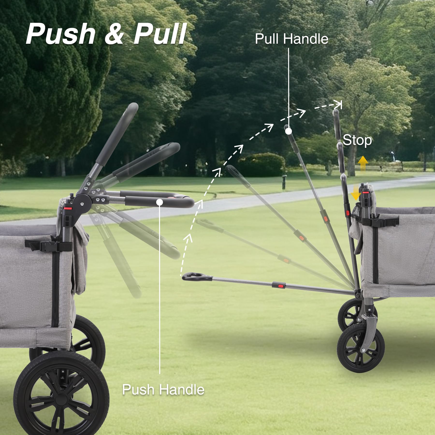 Stroller Wagon for 2 Kids ，Foldable Push Pull Wagon with Canopy